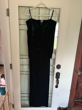 Xscape Deep Green Velvet Long Sleeve Evening Gown
